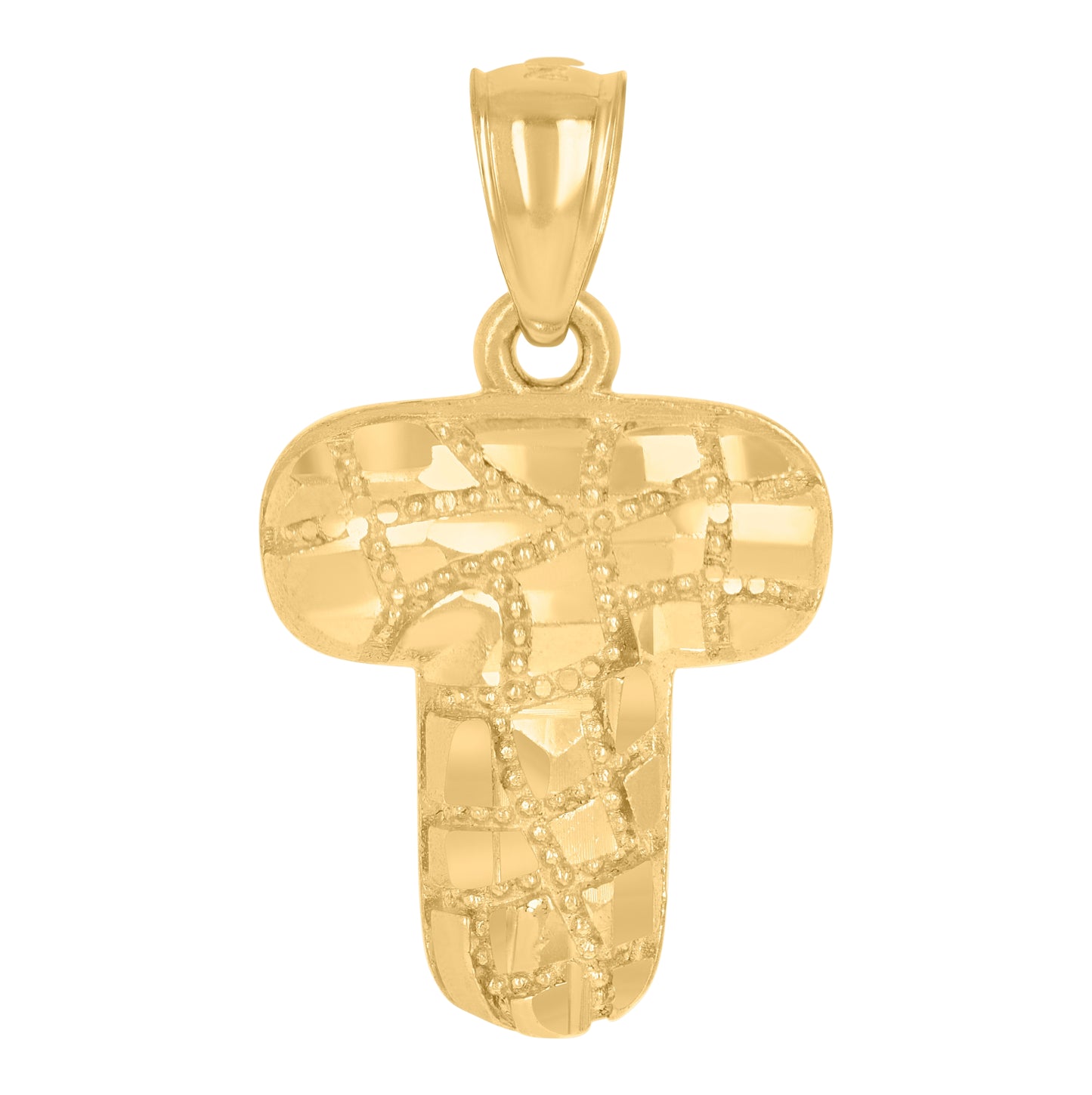 10K Yellow Gold Unisex Initial Alphabet Nugget Charm Pendant