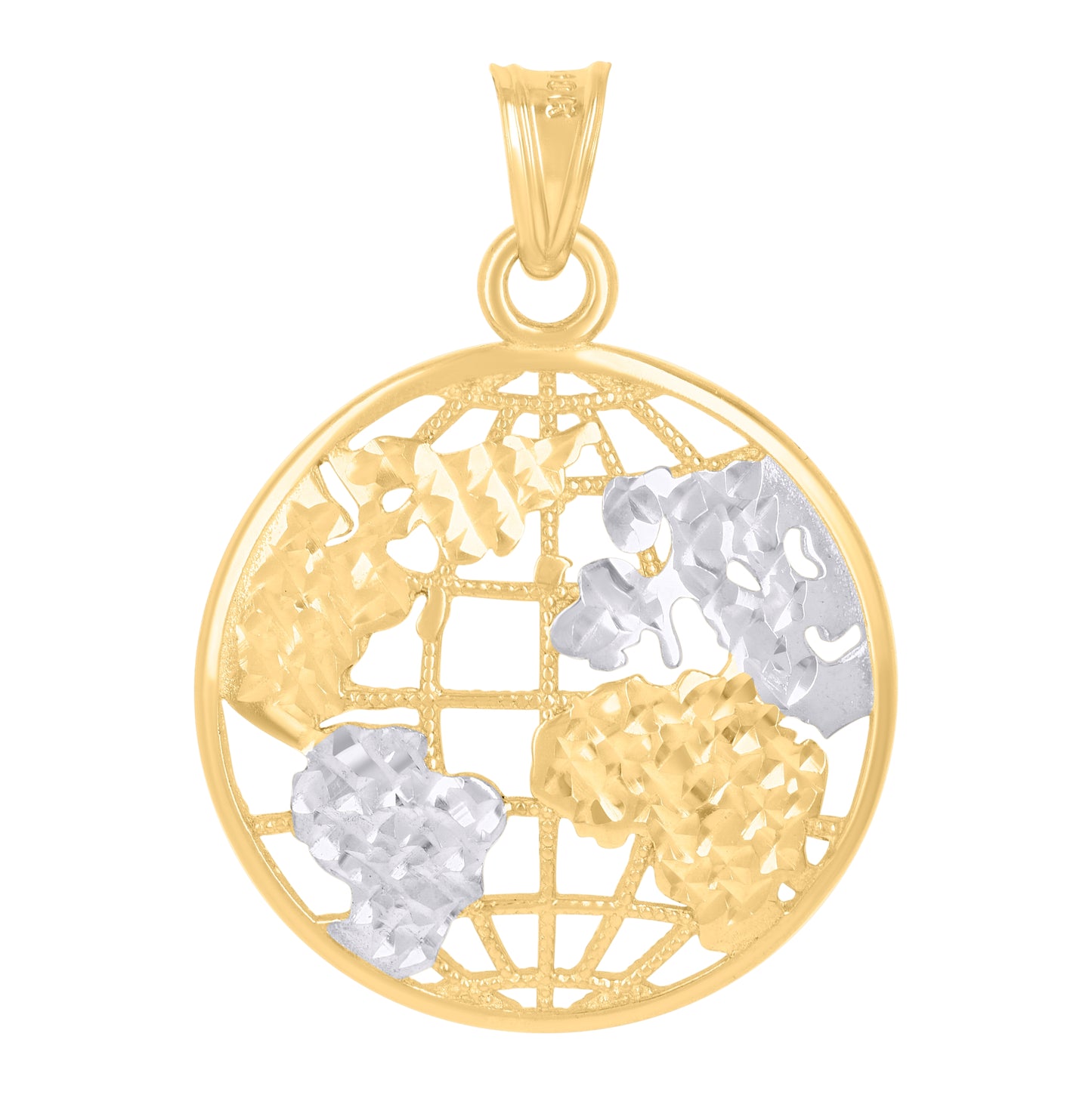 10K Two-Tone Gold Unisex World Map Charm Pendant