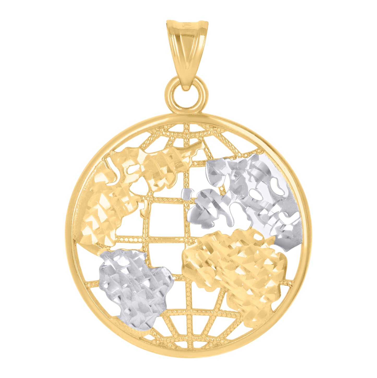 10K Two-Tone Gold Mens World Map Charm Pendant