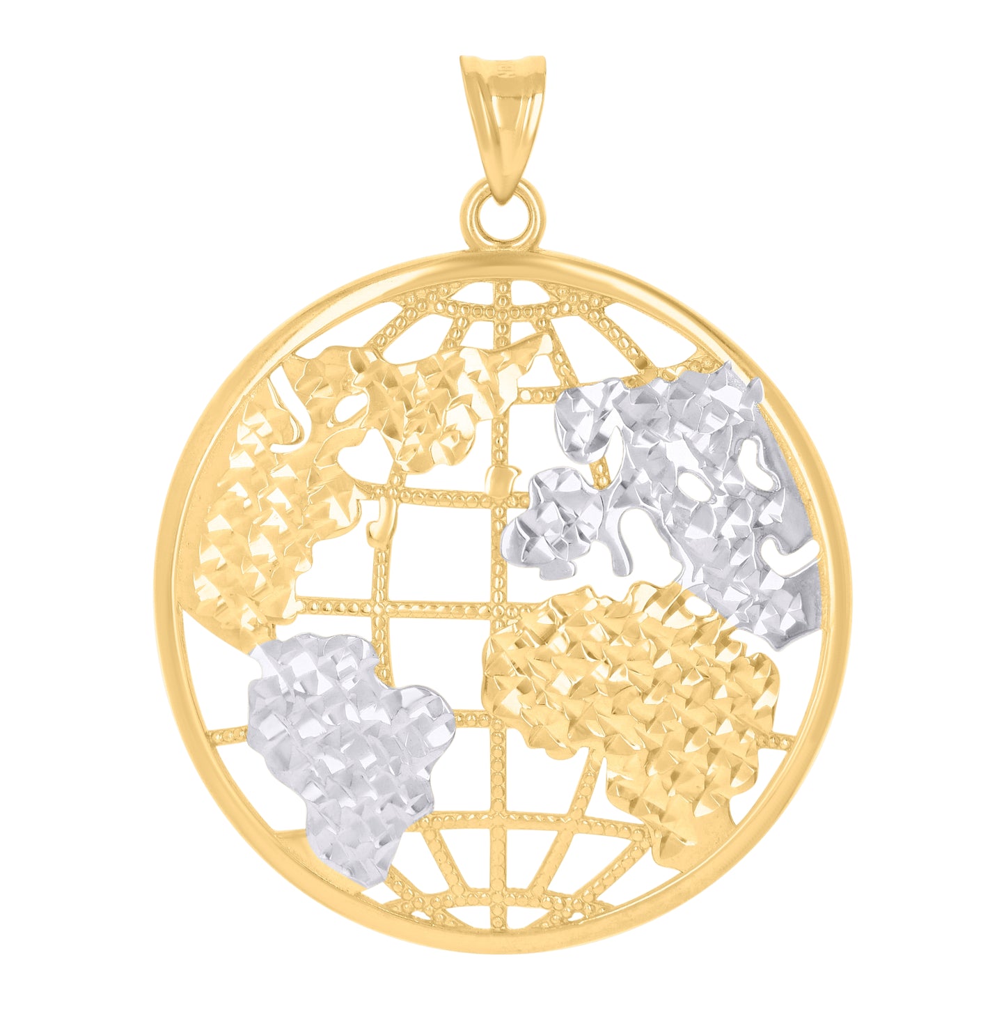 10K Two-Tone Gold Mens World Map Charm Pendant