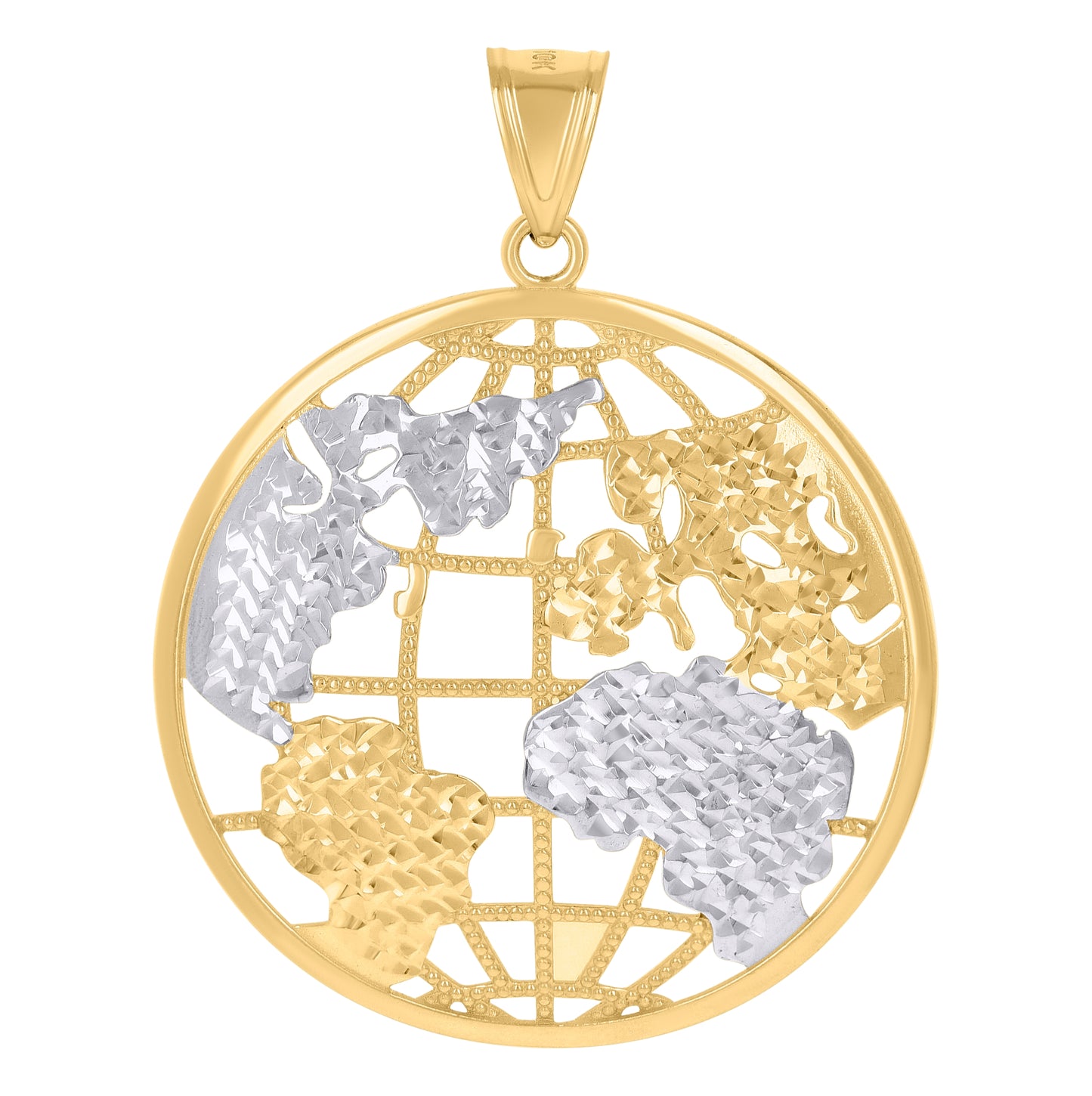 10K Two-Tone Gold Mens World Map Charm Pendant