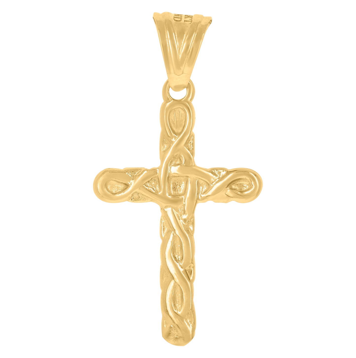 14K Yellow Gold Mens Cross Religious Charm Pendant
