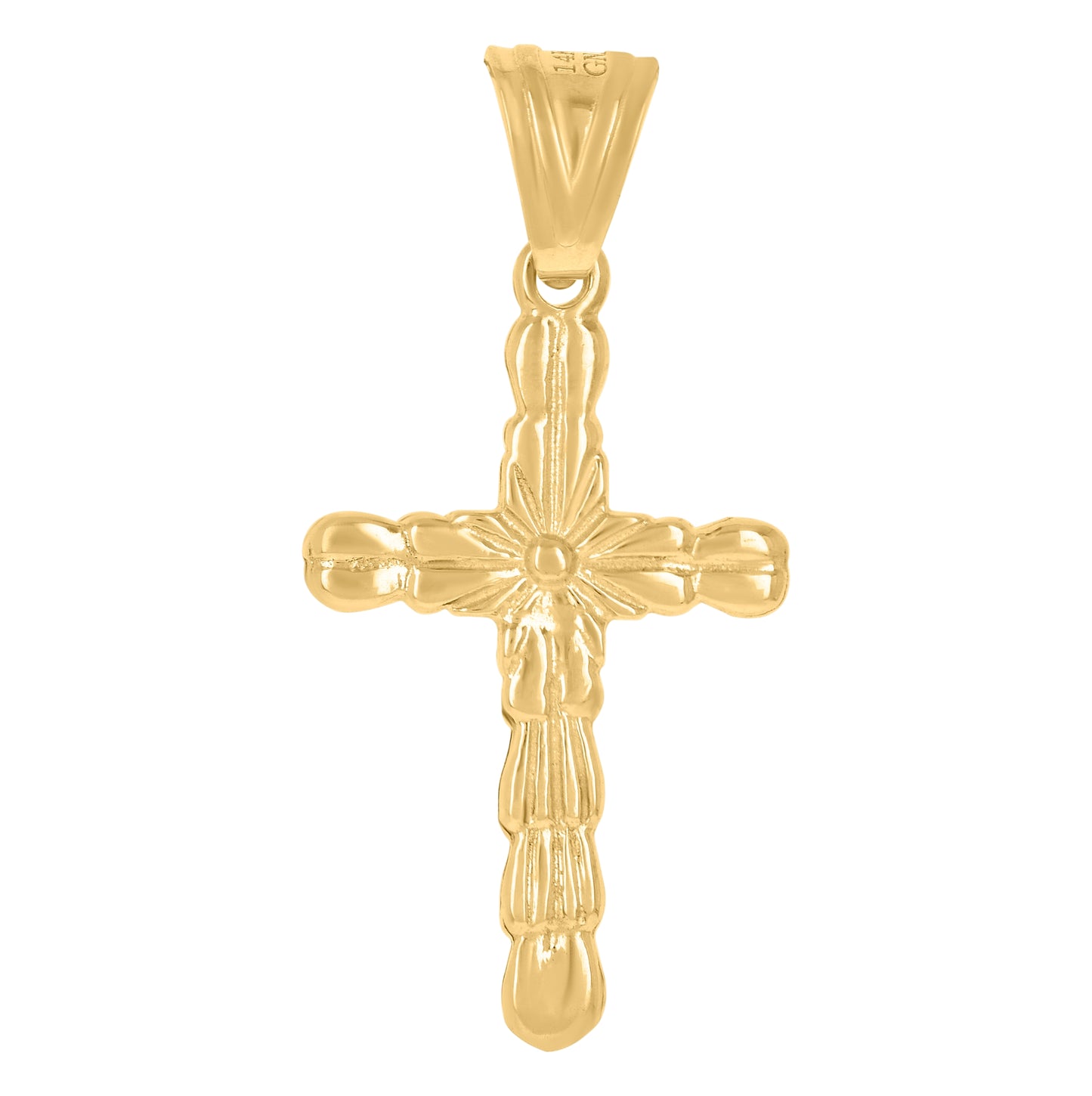 14K Yellow Gold Mens Cross Religious Charm Pendant