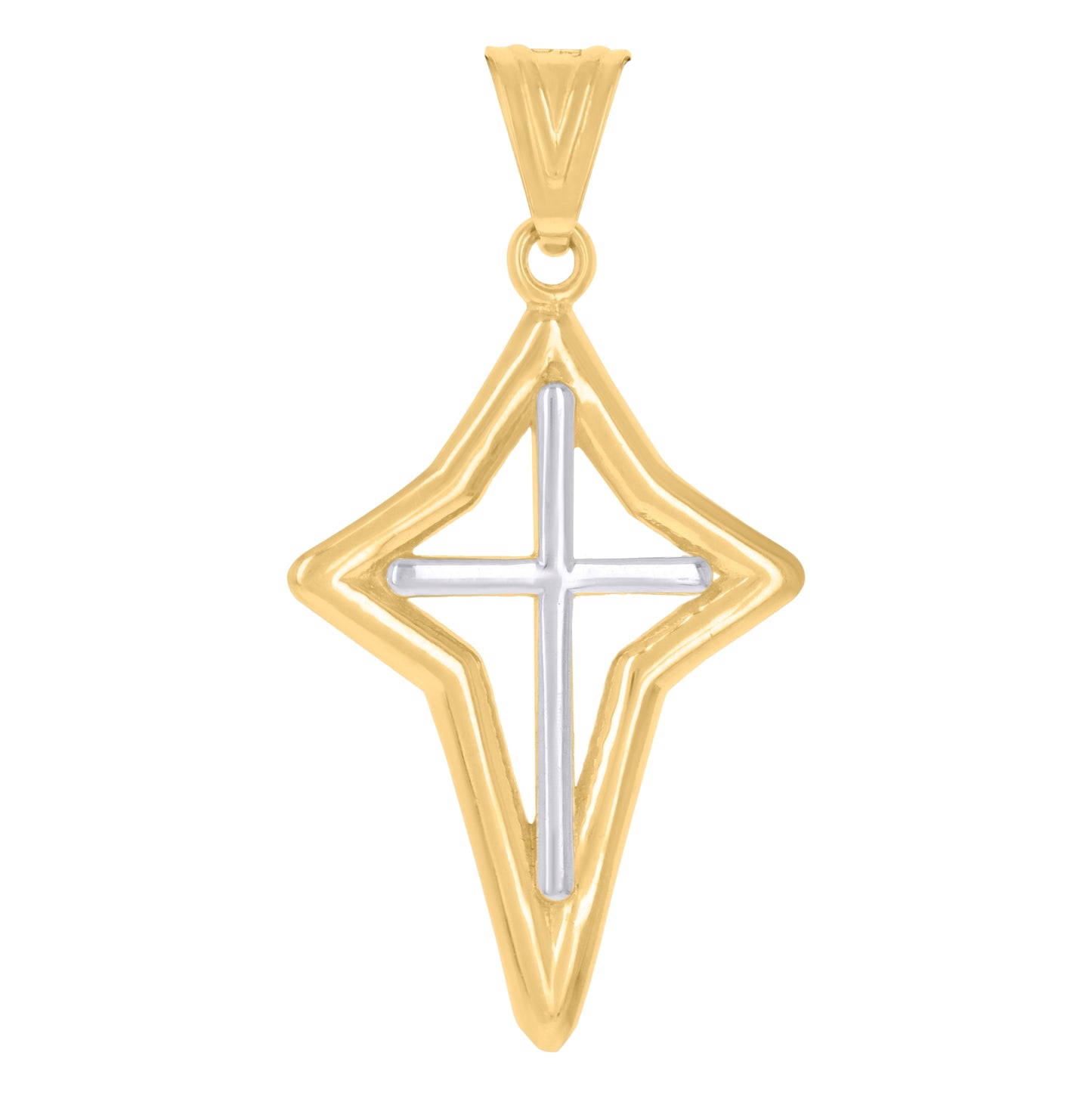 14K Two-tone Gold Mens Cross Religious Charm Pendant