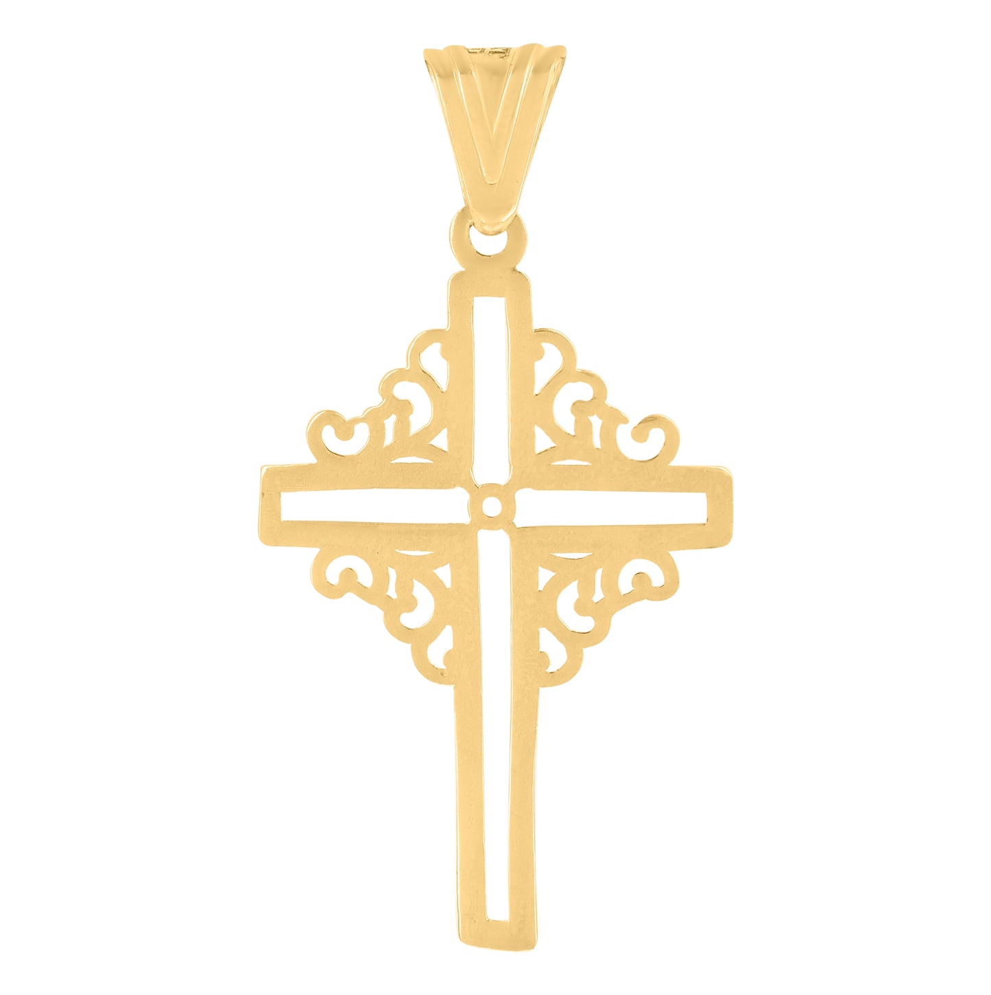 14K Yellow Gold Mens Cross Religious Charm Pendant