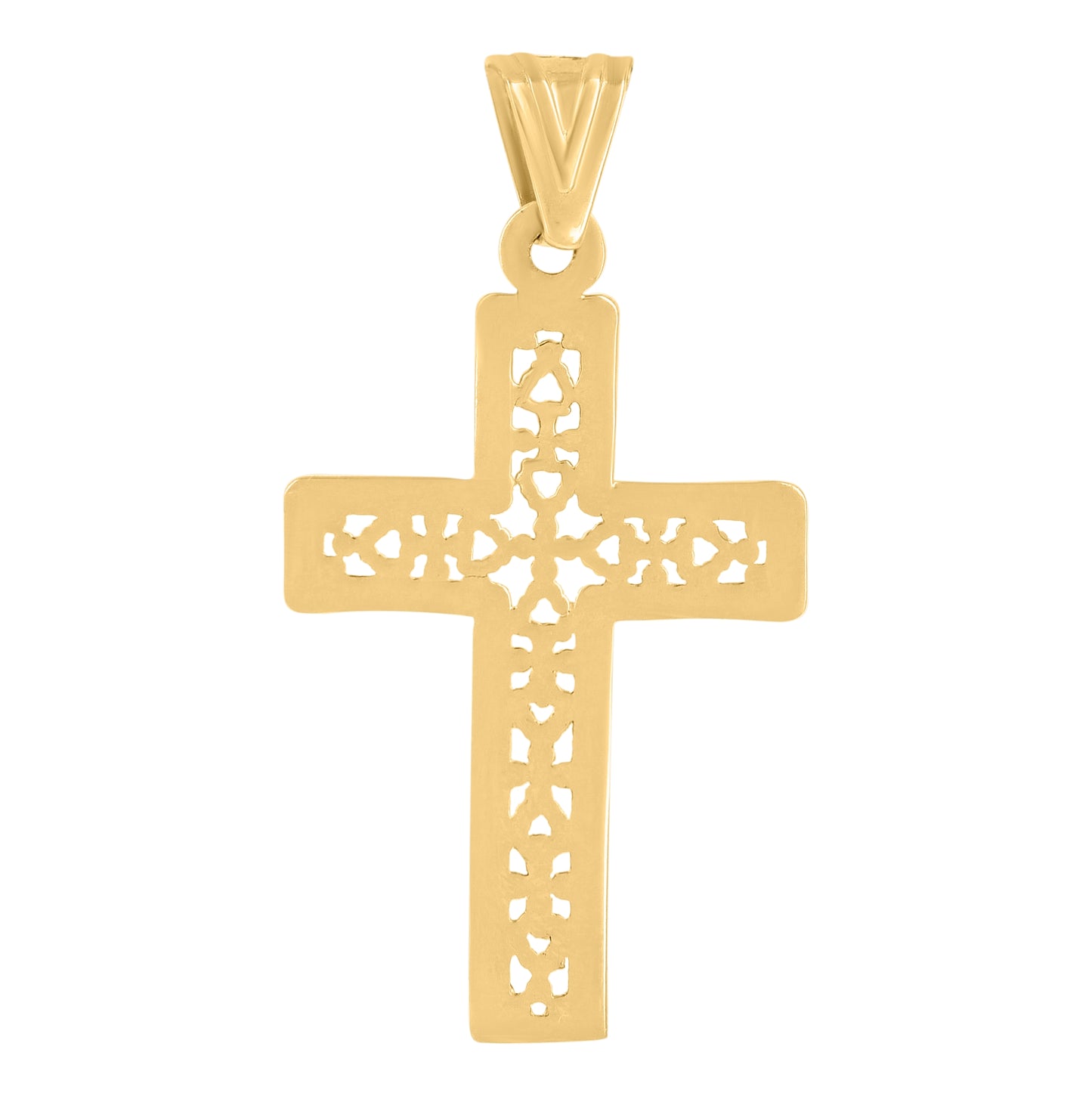 14K Yellow Gold Mens Cross Religious Charm Pendant