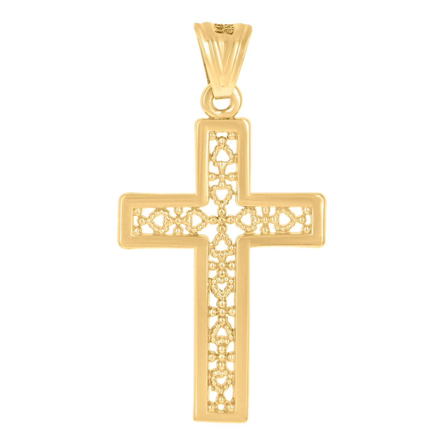 14K Yellow Gold Mens Cross Religious Charm Pendant
