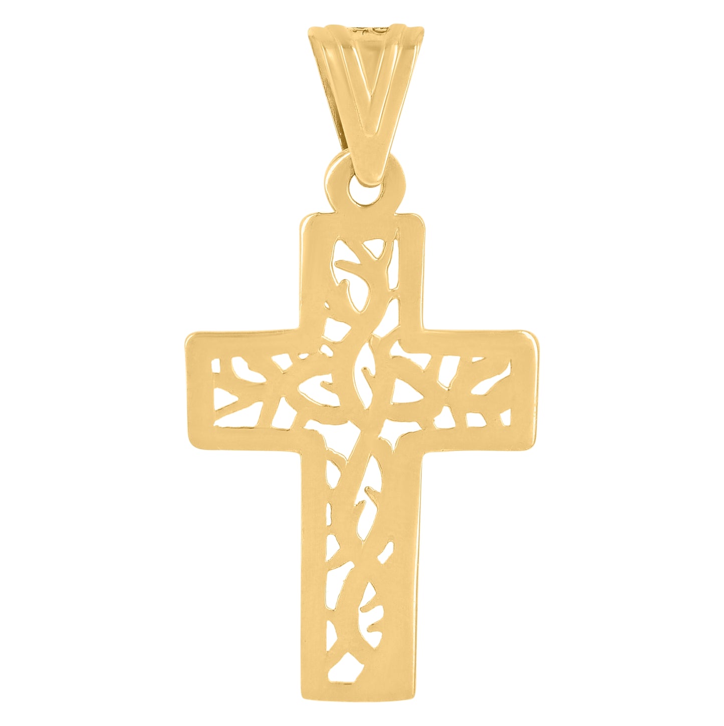 14K Yellow Gold Mens Cross Religious Charm Pendant