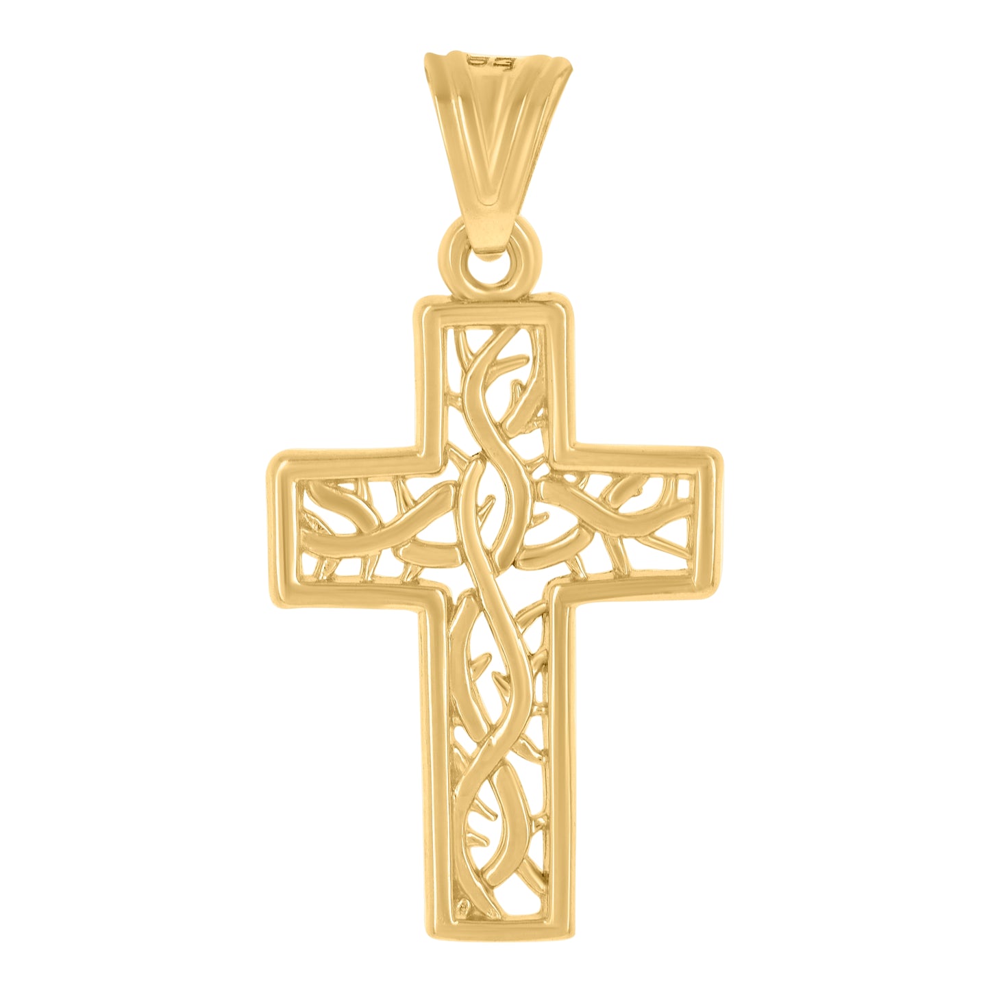 14K Yellow Gold Mens Cross Religious Charm Pendant