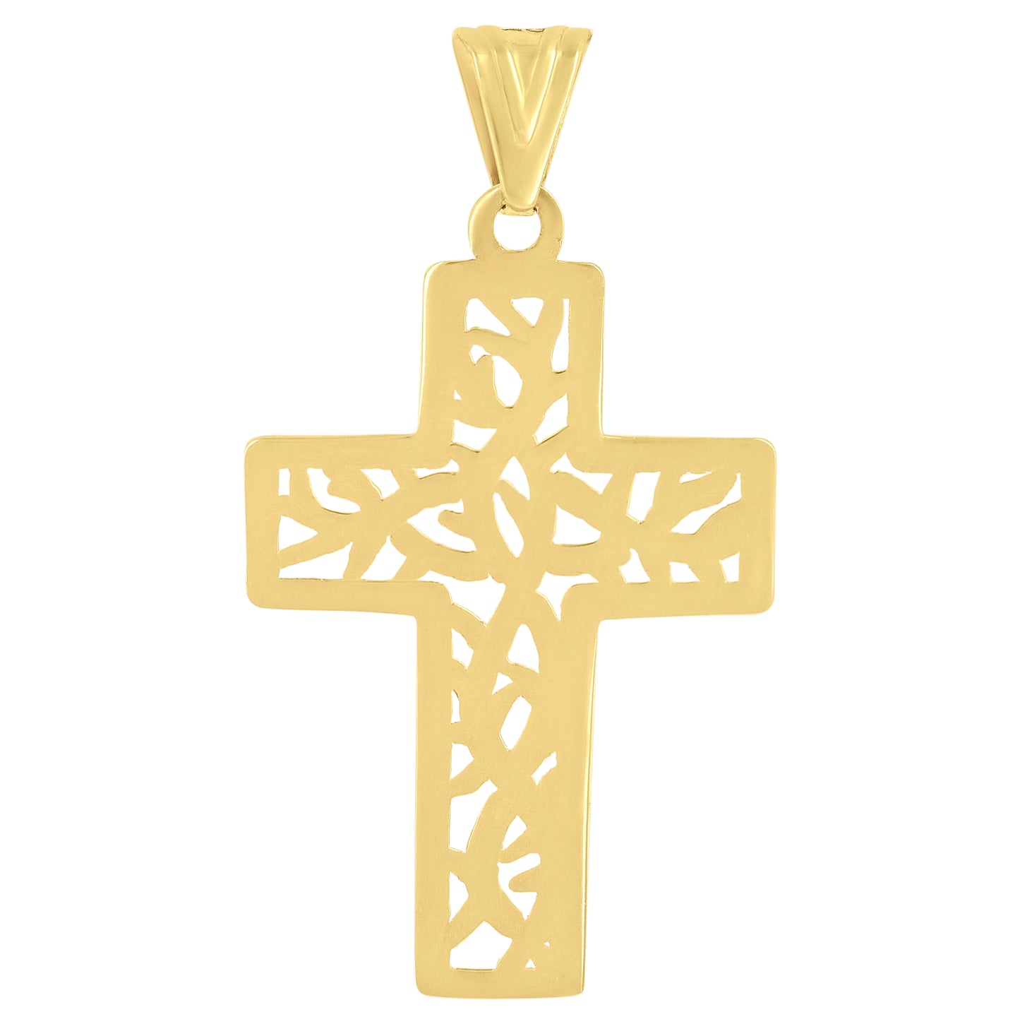 14K Yellow Gold Mens Cross Religious Charm Pendant