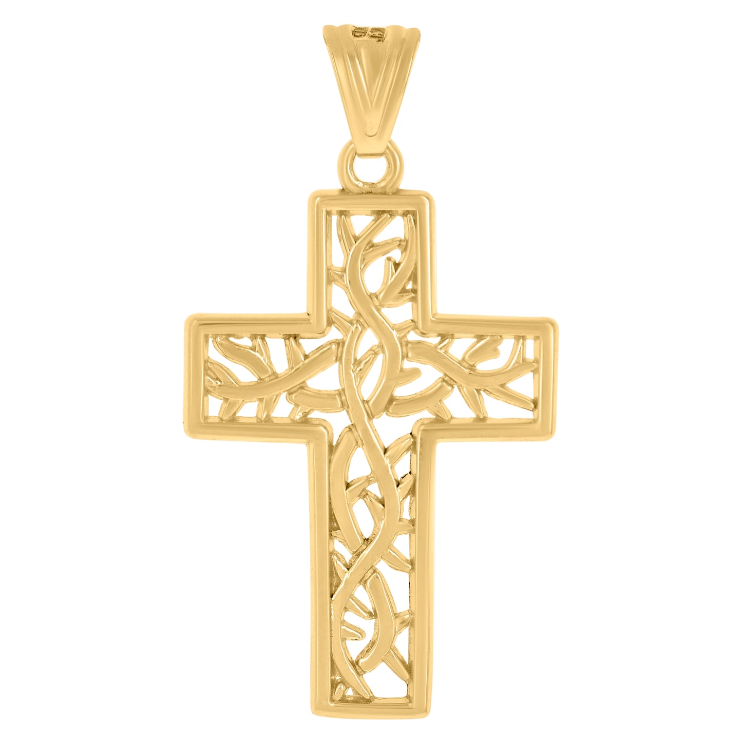 14K Yellow Gold Mens Cross Religious Charm Pendant