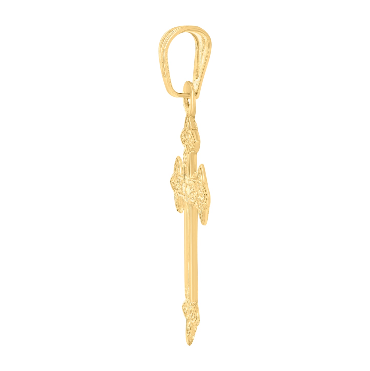 14K Yellow Gold Mens Cross Religious Charm Pendant
