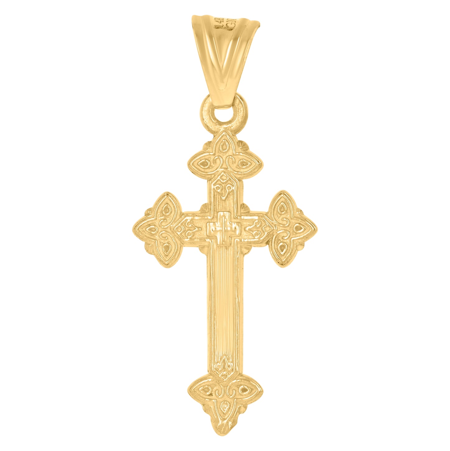 14K Yellow Gold Mens Cross Religious Charm Pendant