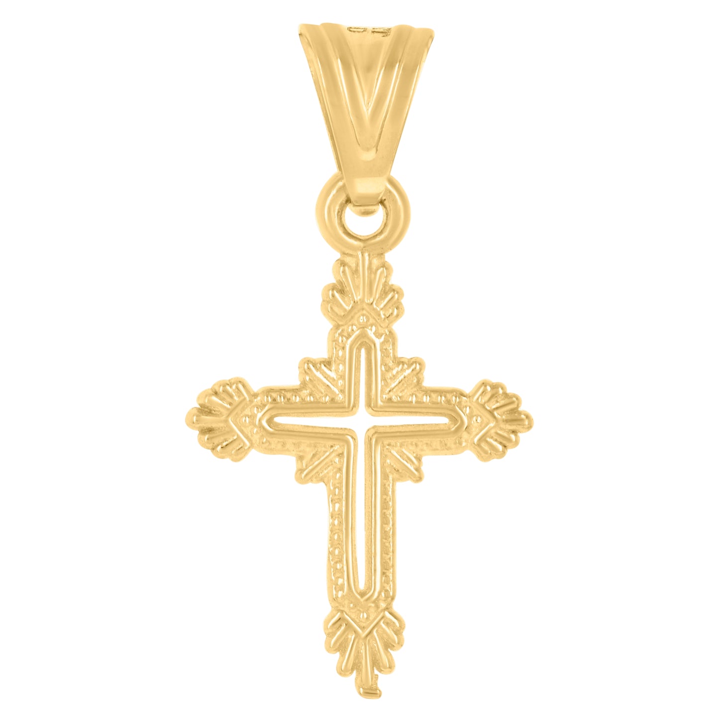 14K Yellow Gold Mens Cross Religious Charm Pendant