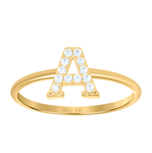 10K Yellow Gold Womens Cubic Zirconia Initial Alphabet Bridal Anniversary Engagement Wedding Ring