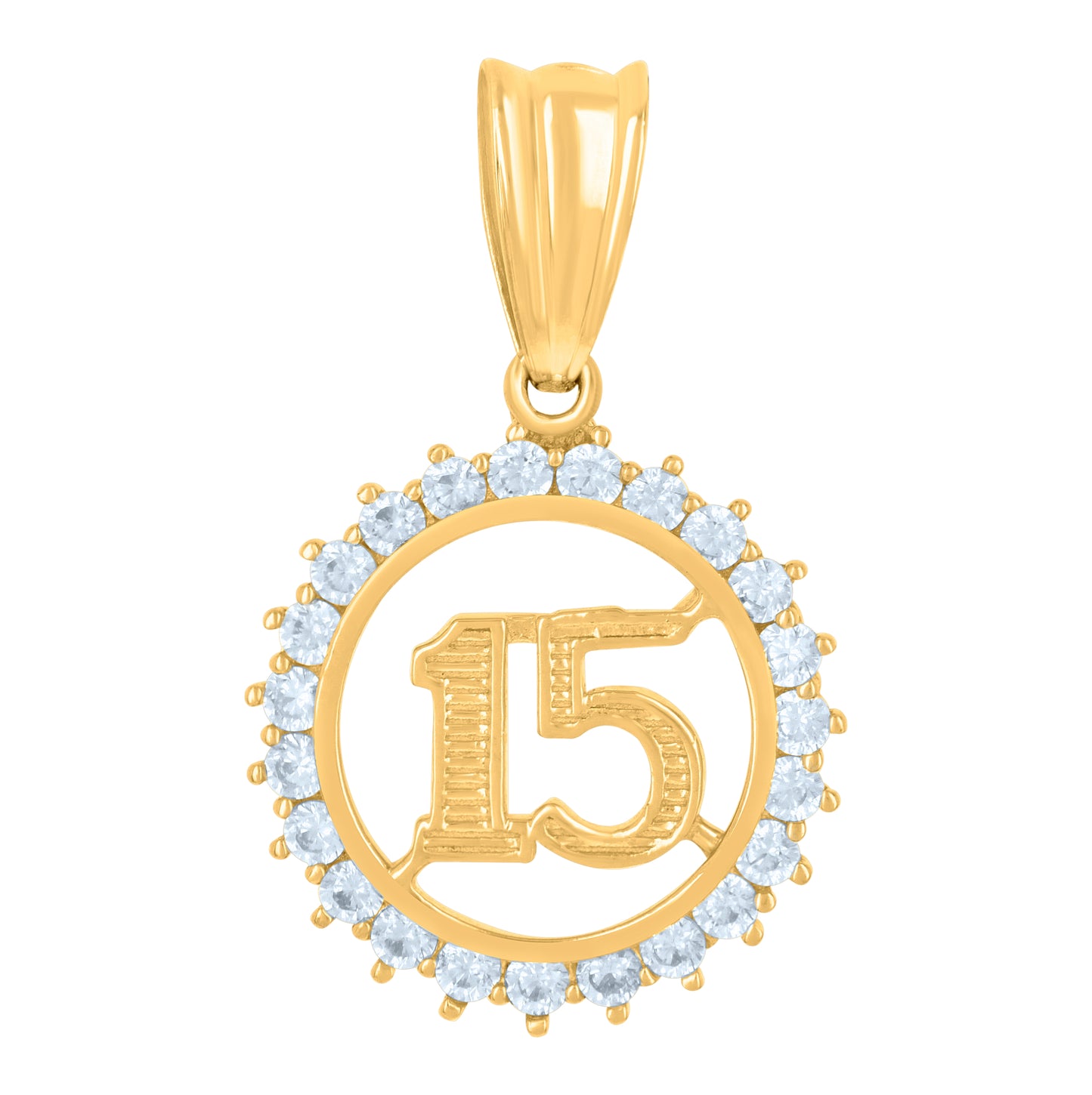 10K Yellow Gold Womens Cubic-Zirconia Anos 15 Quinceanera Charm Pendant
