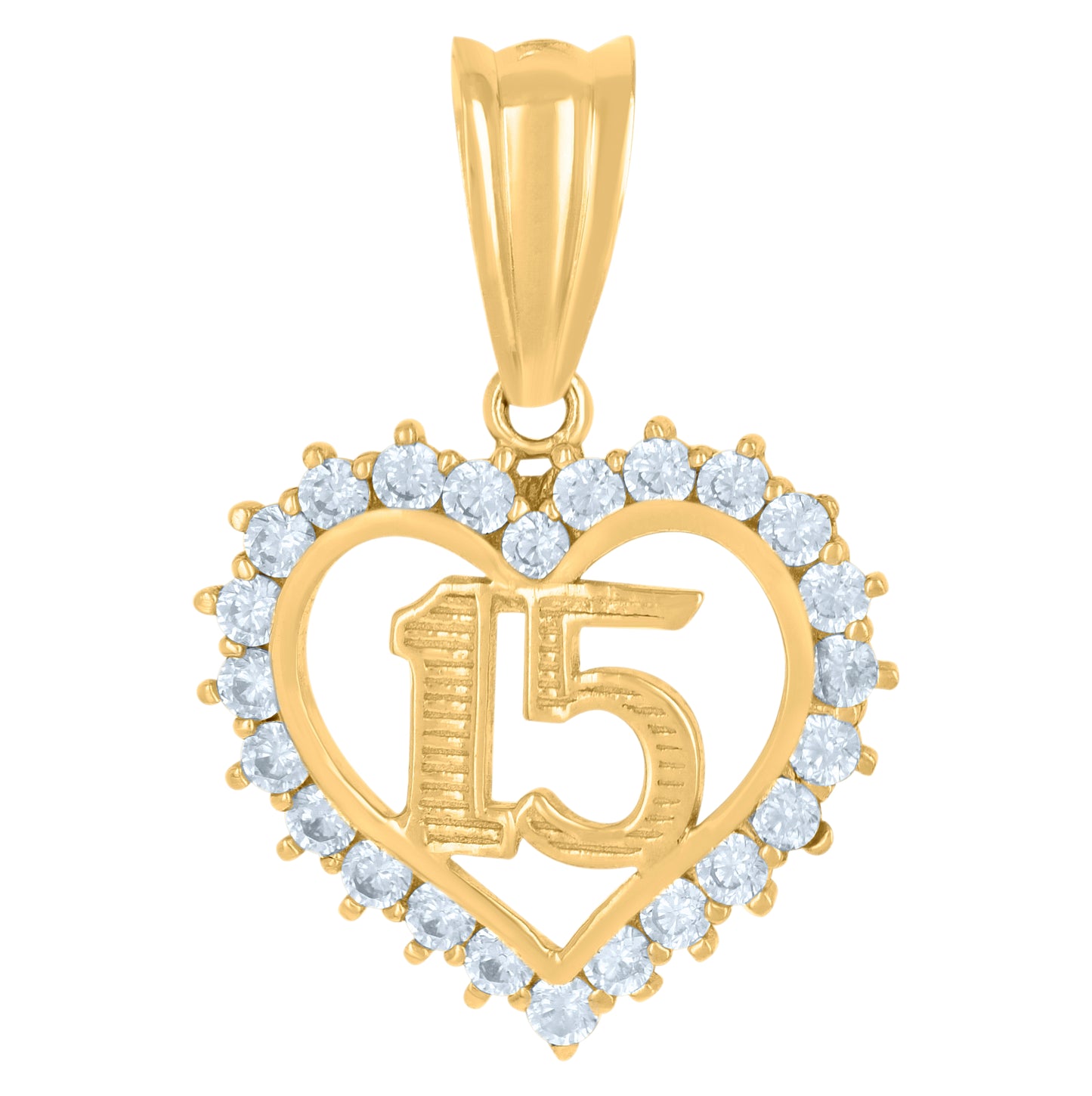 10K Yellow Gold Womens Cubic-Zirconia Anos 15 Heart Quinceanera Charm Pendant