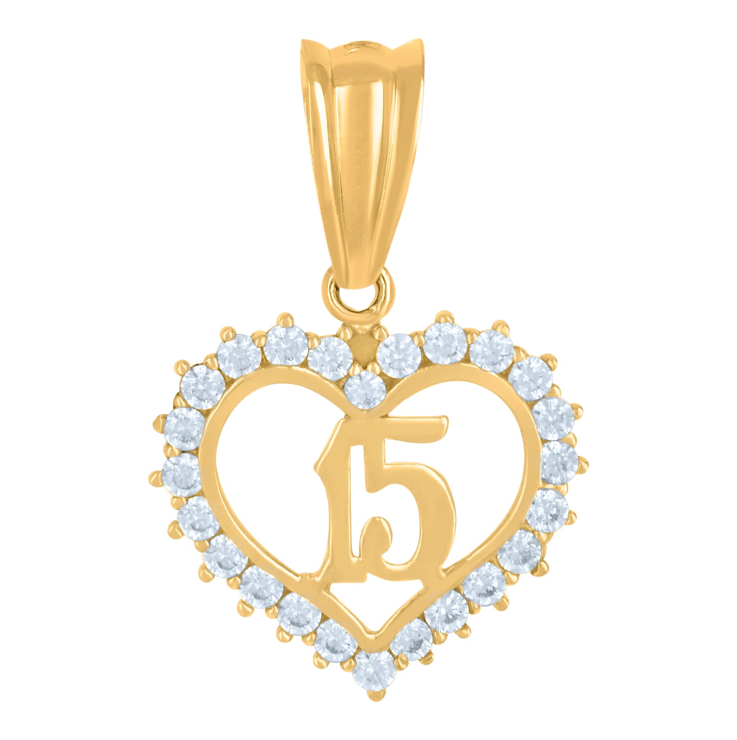 10K Yellow Gold Womens Cubic-Zirconia Anos 15 Heart Quinceanera Charm Pendant