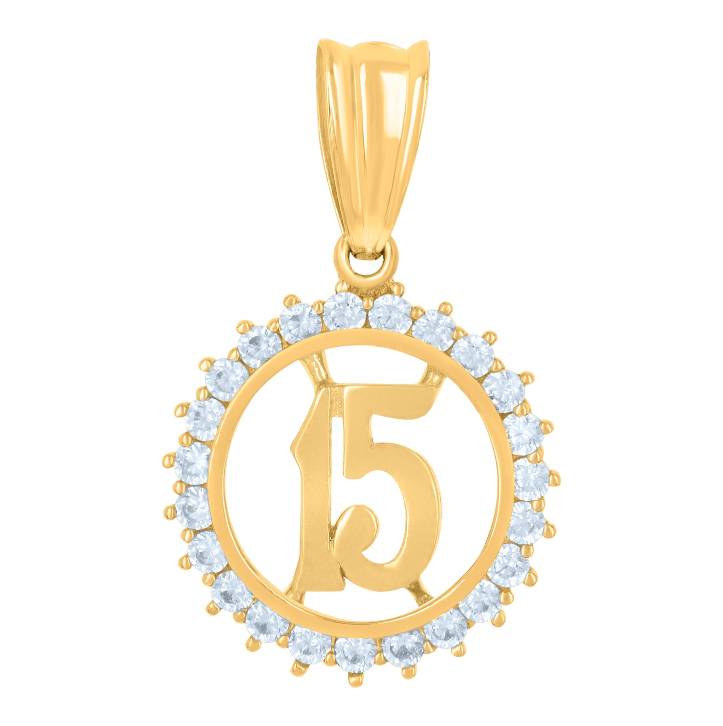 10K Yellow Gold Womens Cubic-Zirconia Anos 15 Quinceanera Charm Pendant
