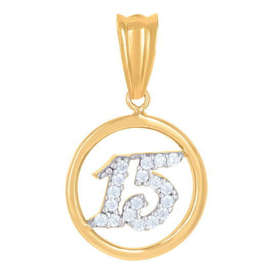 10K Two-tone Gold Womens Cubic-Zirconia Anos 15 Quinceanera Charm Pendant