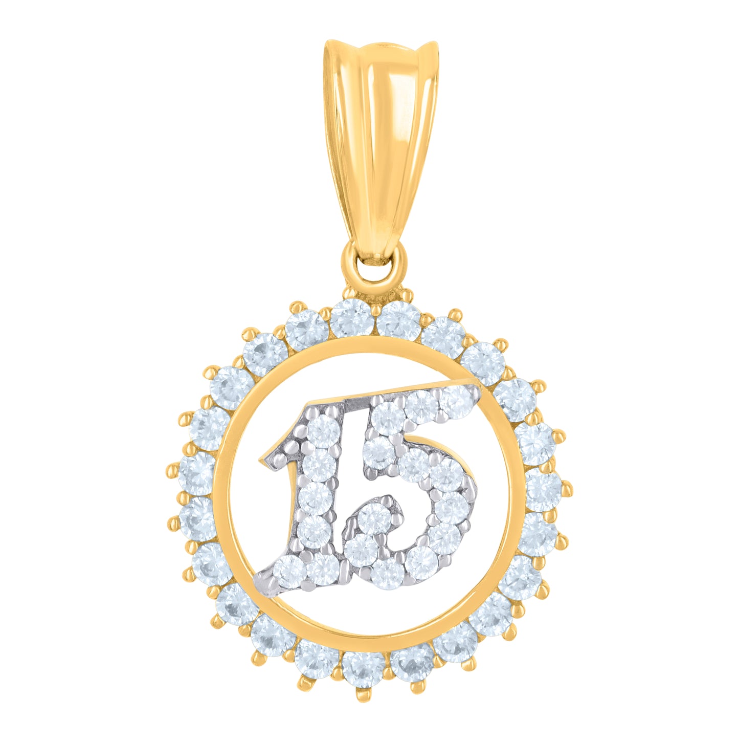 10K Two-tone Gold Womens Cubic-Zirconia Anos 15 Quinceanera Charm Pendant