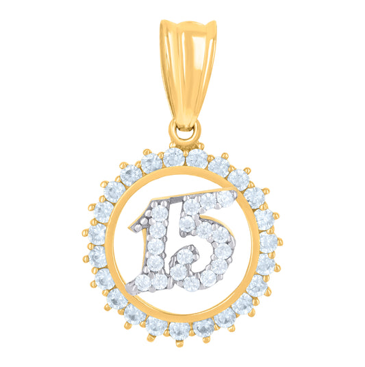10K Two-tone Gold Womens Cubic-Zirconia Anos 15 Quinceanera Charm Pendant