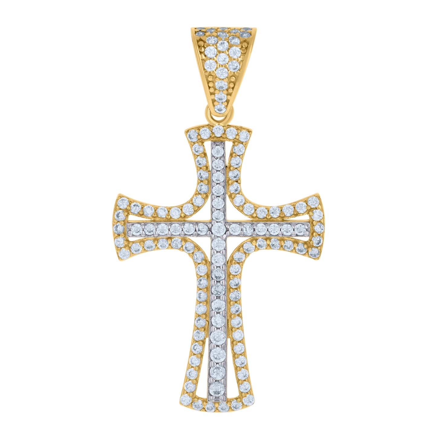 10K Two-tone Gold Mens Cubic-Zirconia Cross Religious Charm Pendant
