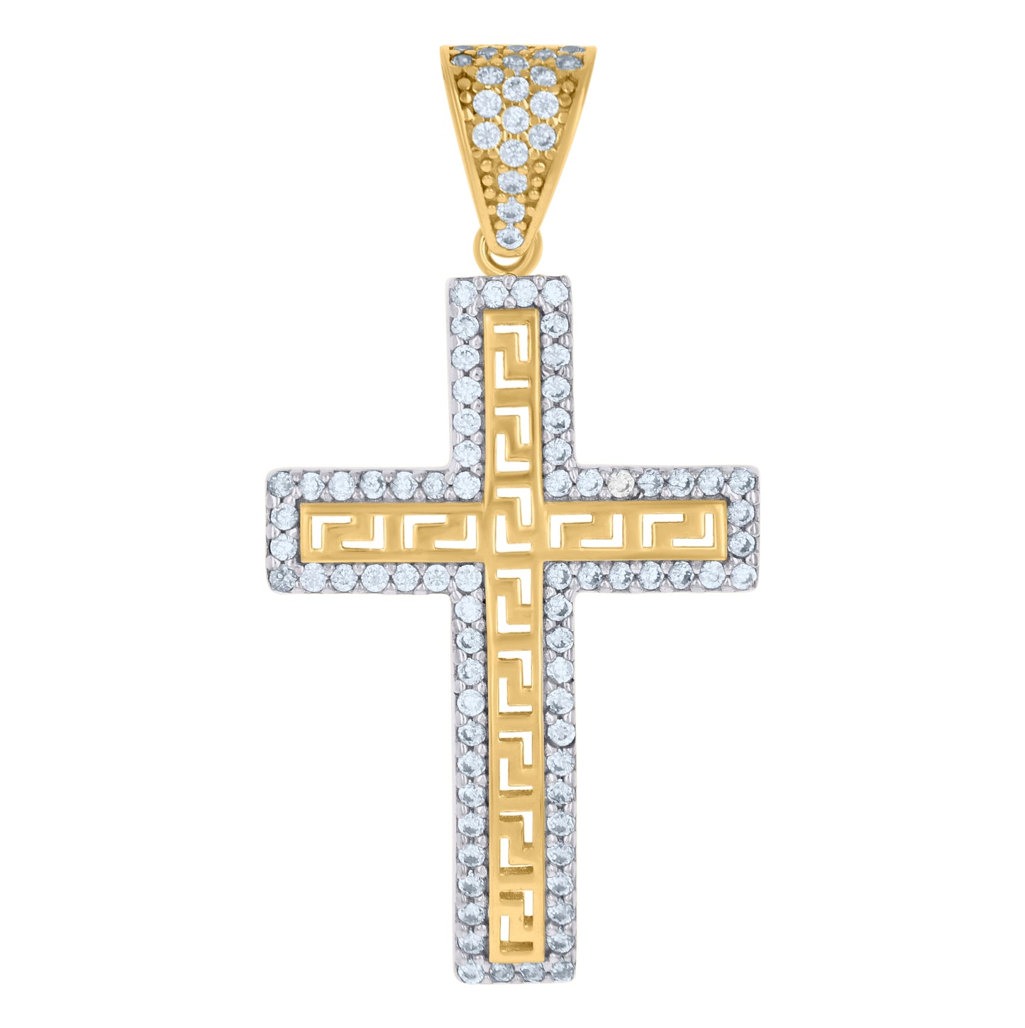 10K Two-tone Gold Mens Cubic-Zirconia Cross Religious Charm Pendant