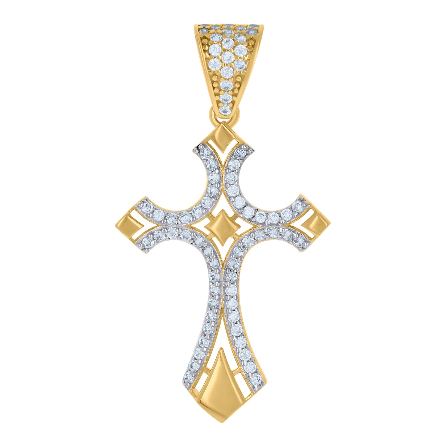 10K Two-tone Gold Mens Cubic-Zirconia Cross Religious Charm Pendant