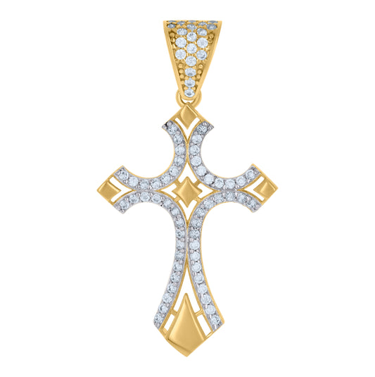 10K Two-tone Gold Mens Cubic-Zirconia Cross Religious Charm Pendant
