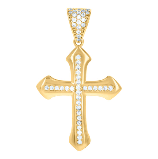 10K Yellow Gold Mens Cubic-Zirconia Cross Religious Charm Pendant
