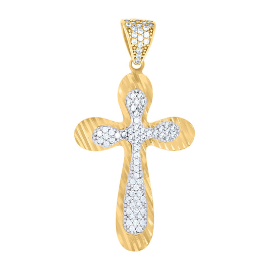 10K Two-tone Gold Mens Cubic-Zirconia Cross Religious Charm Pendant
