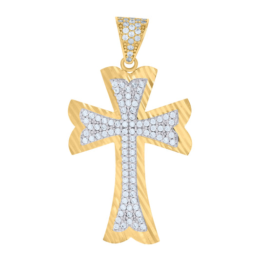 10K Two-tone Gold Mens Cubic-Zirconia Cross Religious Charm Pendant