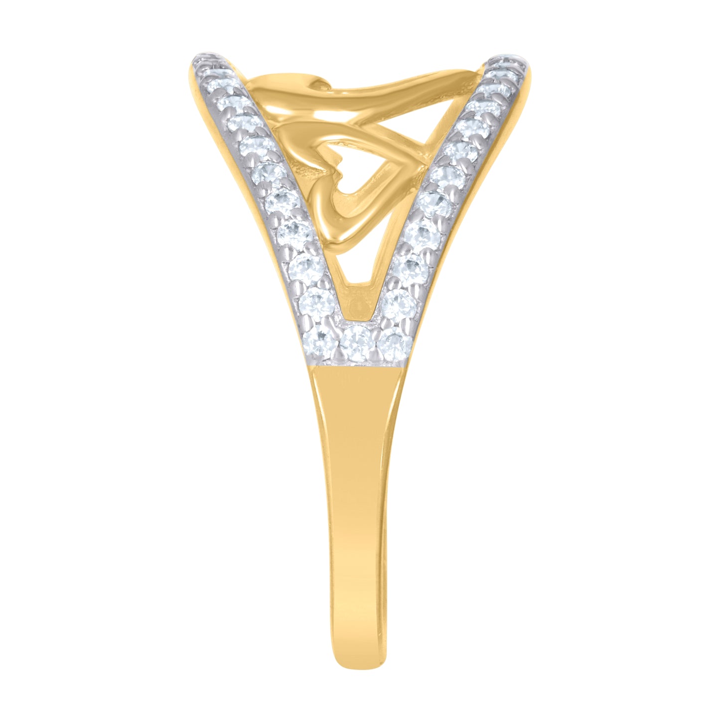 10K Two-tone Gold Womens Cubic-Zirconia Triple Hearts Ring
