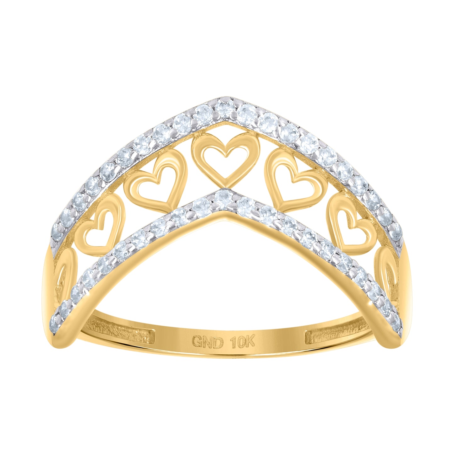10K Two-tone Gold Womens Cubic-Zirconia Hearts Ring