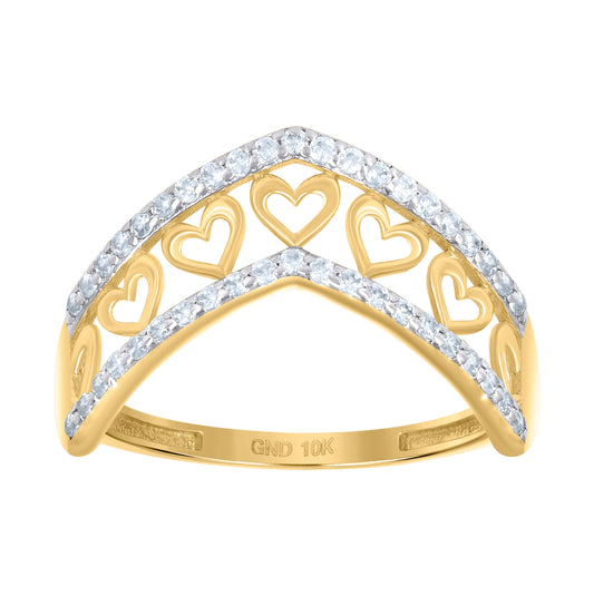 10K Two-tone Gold Womens Cubic-Zirconia Hearts Ring