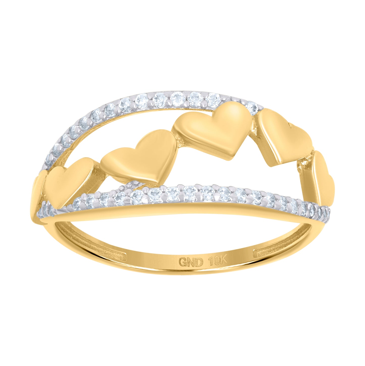 10K Two-tone Gold Womens Cubic-Zirconia Hearts Ring