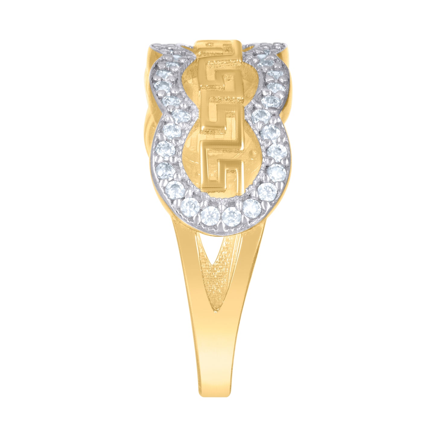 10K Two-tone Gold Womens Cubic-Zirconia Greek Key Fashion Ring