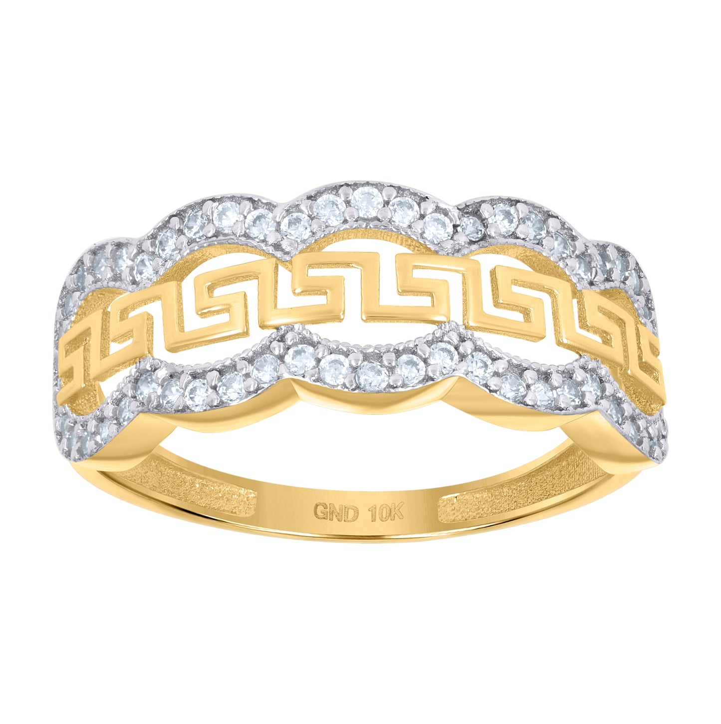 10K Two-tone Gold Womens Cubic-Zirconia Greek Key Fashion Ring