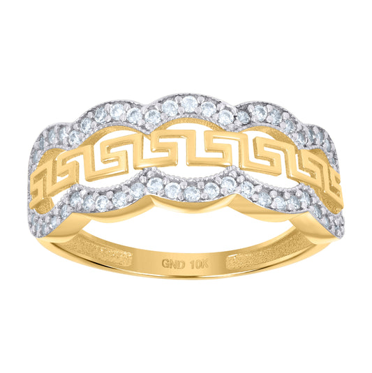 10K Two-tone Gold Womens Cubic-Zirconia Greek Key Fashion Ring