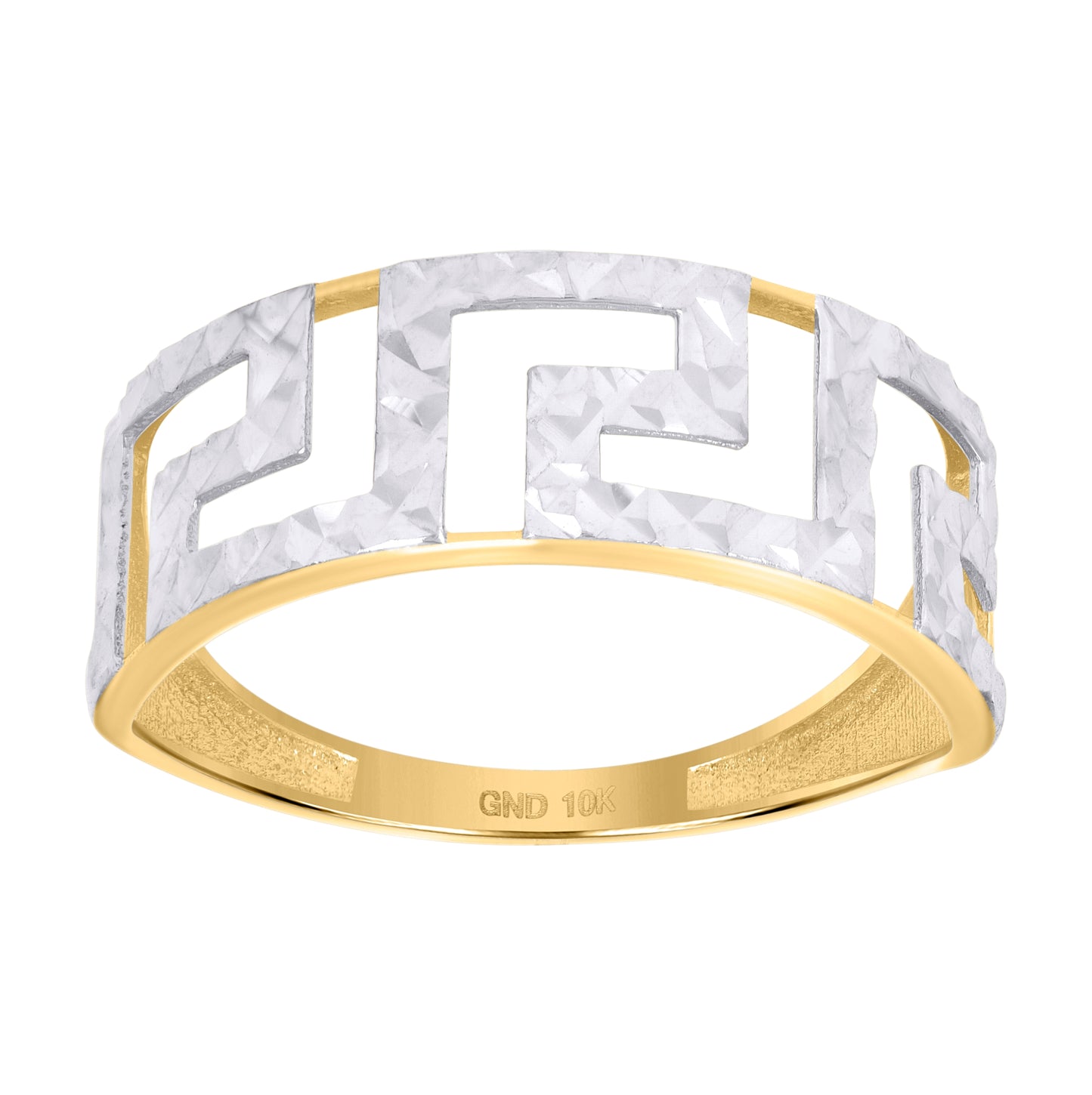 10K Two-tone Gold Womens Greek Key Fashion Ring