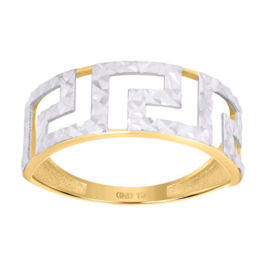 10K Two-tone Gold Womens Greek Key Fashion Ring