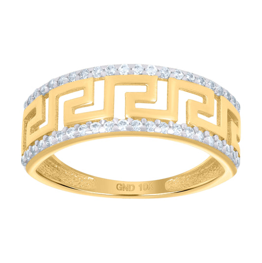 10K Two-tone Gold Womens Cubic-Zirconia Greek Key Fashion Ring