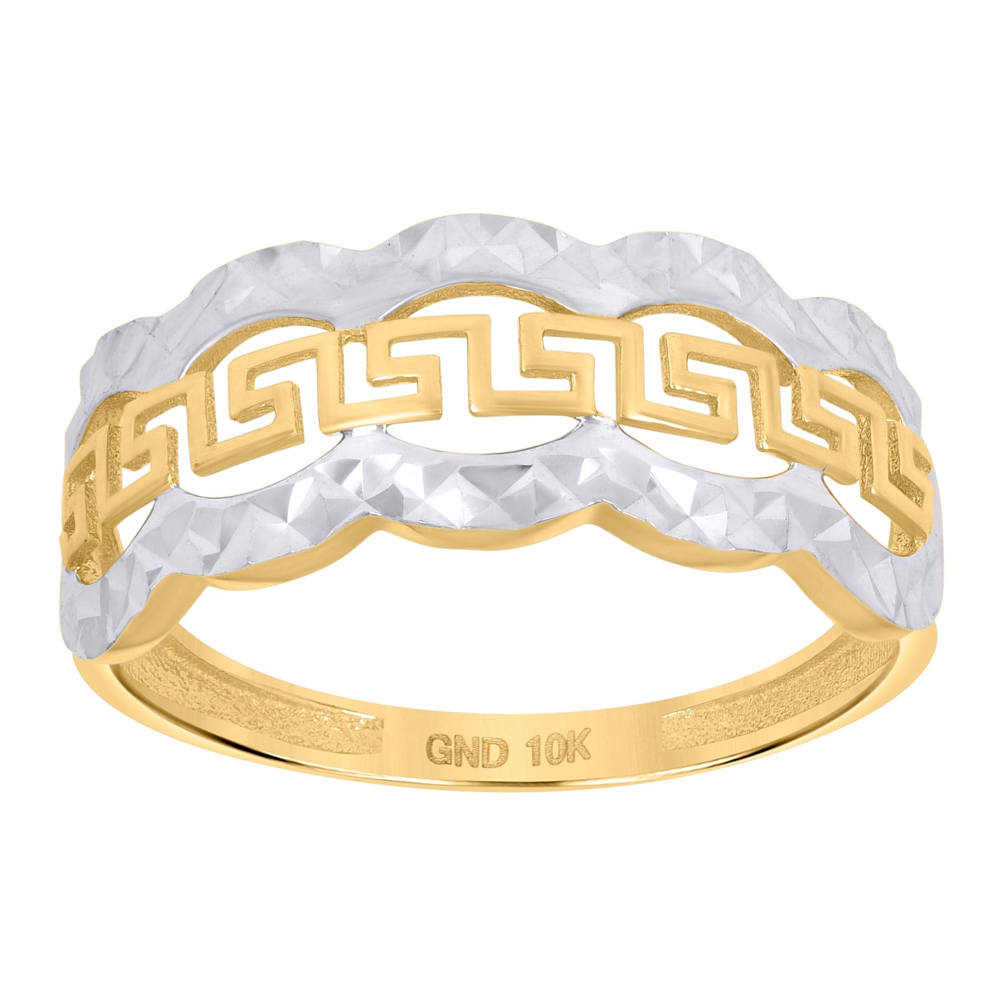 10K Two-tone Gold Womens Greek Key Fashion Ring