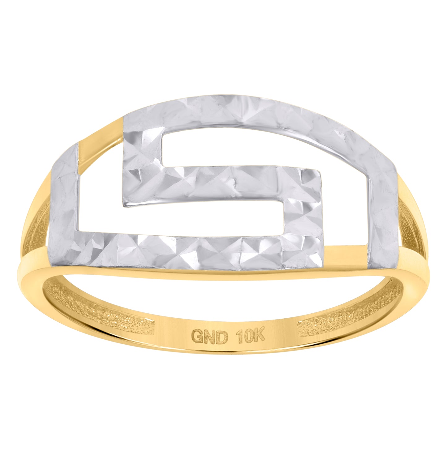 10K Two-tone Gold Womens Greek Key Fashion Ring