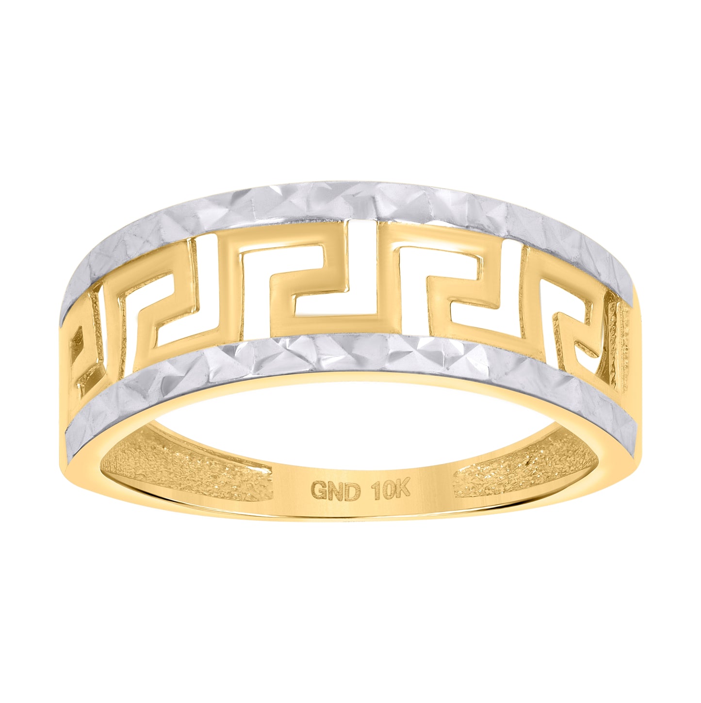 10K Two-tone Gold Womens Greek Key Fashion Ring