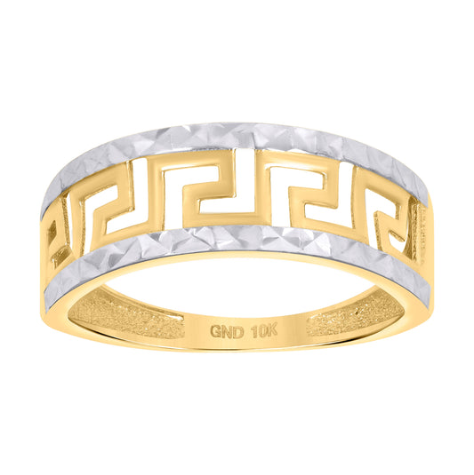 10K Two-tone Gold Womens Greek Key Fashion Ring