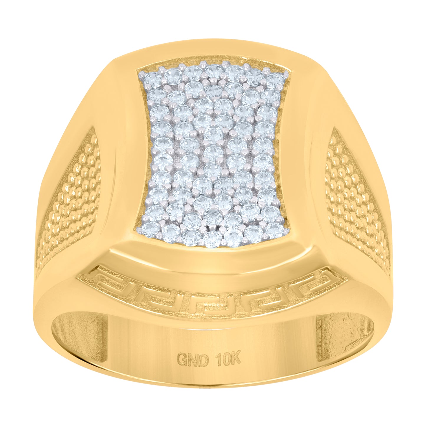 10K Two-tone Gold Mens Cubic-Zirconia Greek Key Fashion Ring