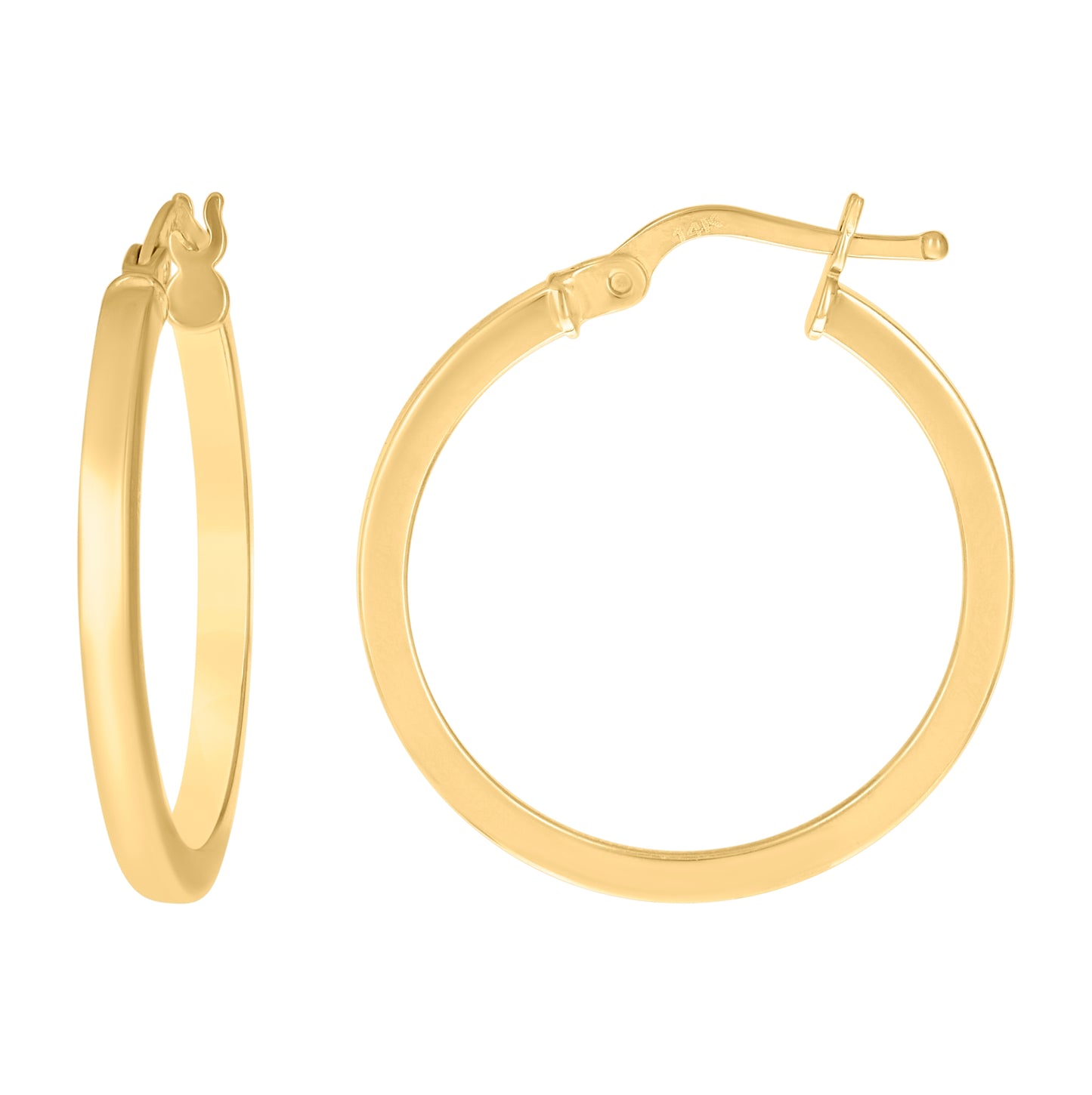 14K Yellow Gold Womens Round Tube Hoop Earrings
