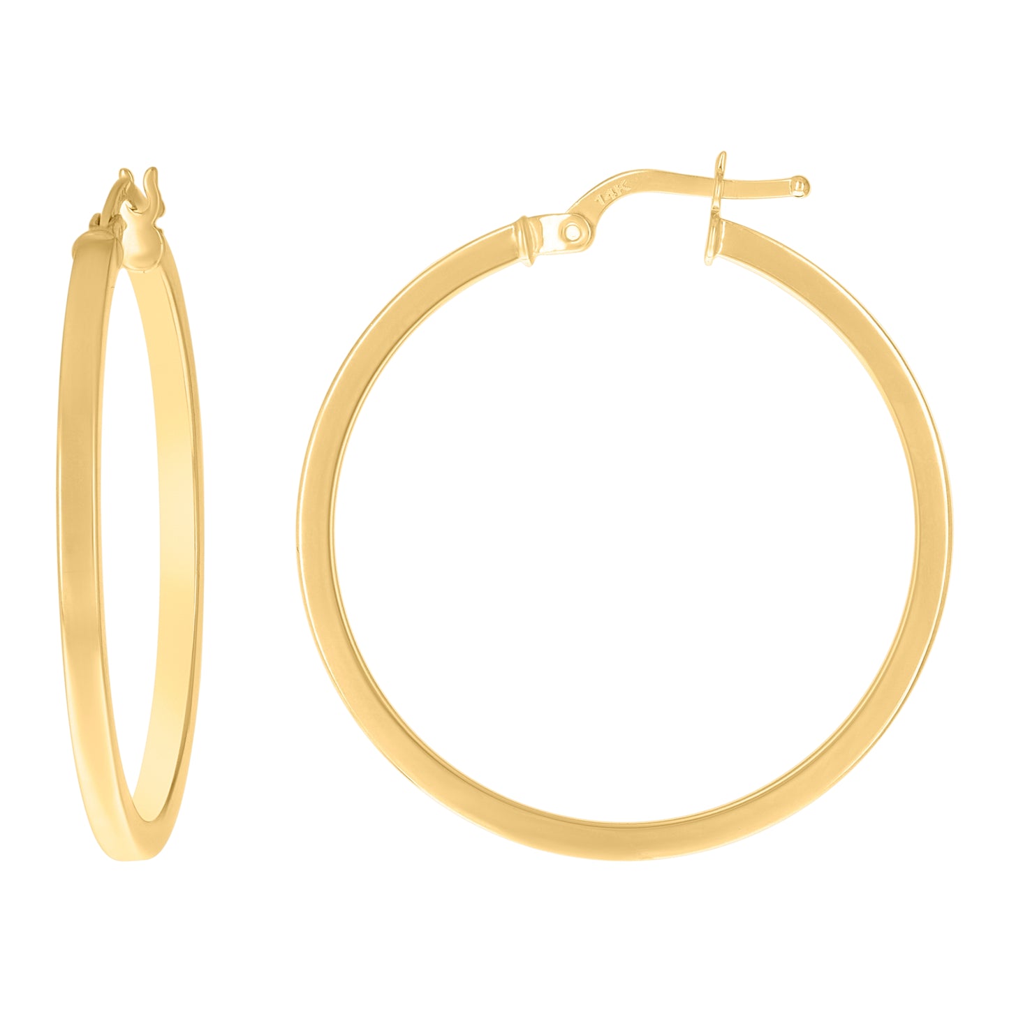 14K Yellow Gold Womens Round Tube Hoop Earrings